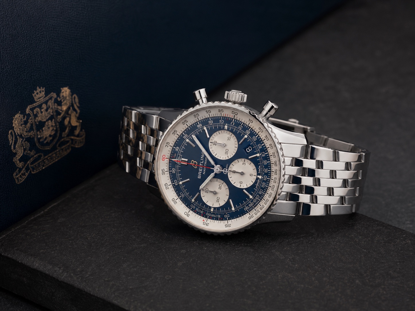Pre-owned blue dial Navitimer-style chronograph