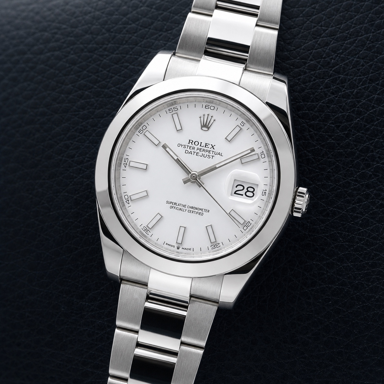 Unworn white-dial Datejust II 116300, front three-quarter view