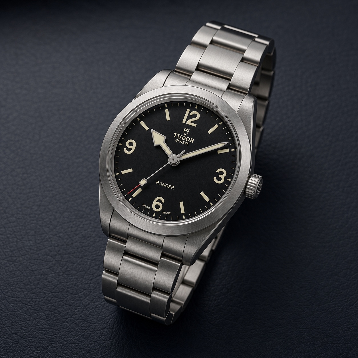 2025 TUDOR Ranger 39 on its satin-finished three-link steel bracelet, front three-quarter view